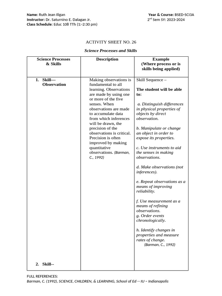 Activity Sheets No. 26 Science Processess and Skills | PDF | Experiment ...