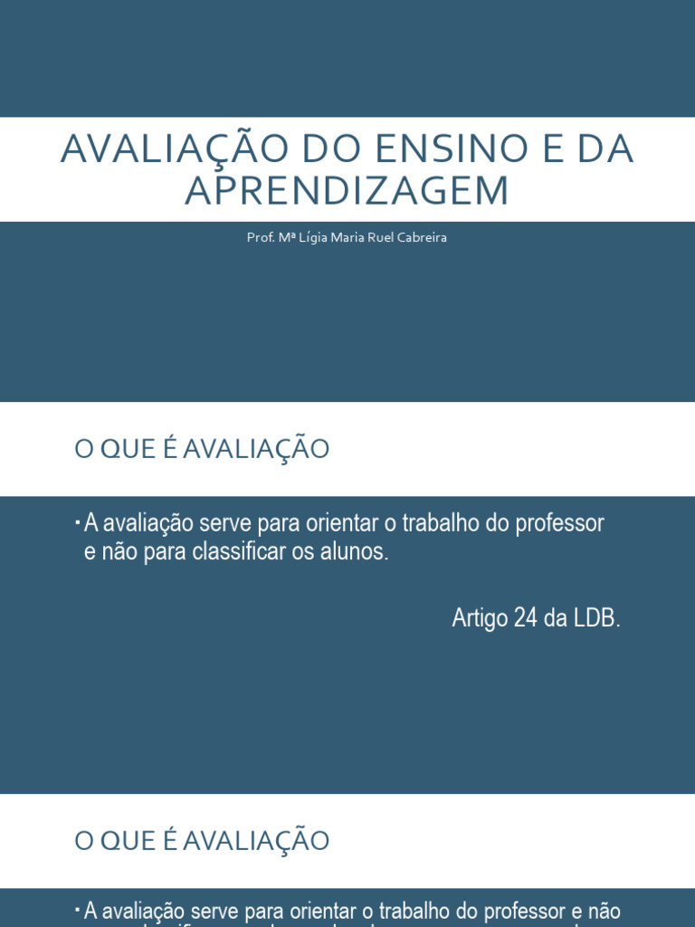 Aula 1 Avaliação Do Ensino e Da Aprendizagem | PDF | Escolas ...