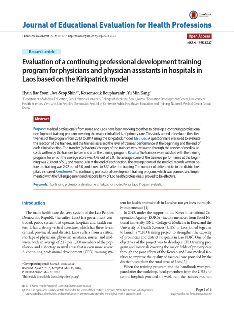 Evaluation of A Continuing Professional Development Training J8zxlu55yn ...