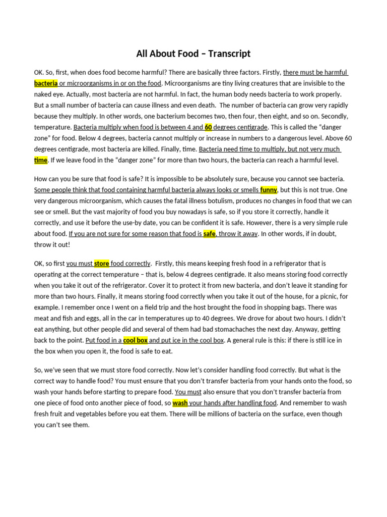 Developing Skills - Transcript + Answers | PDF | Bacteria | Foods