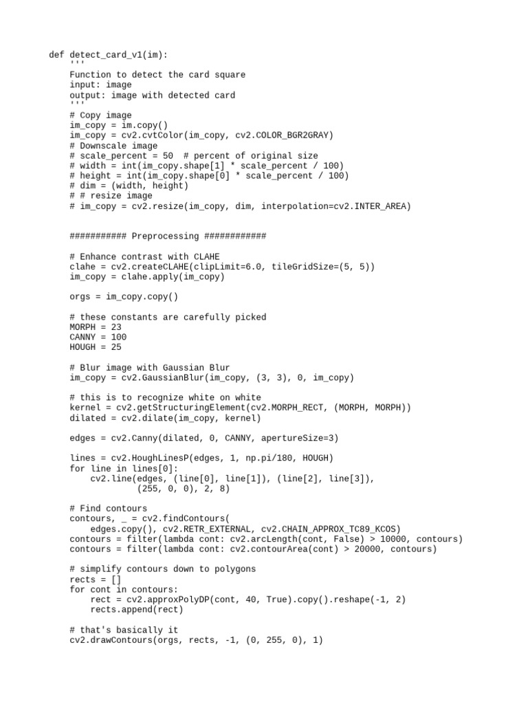 Card Detection Using OpenCV Techniques | PDF