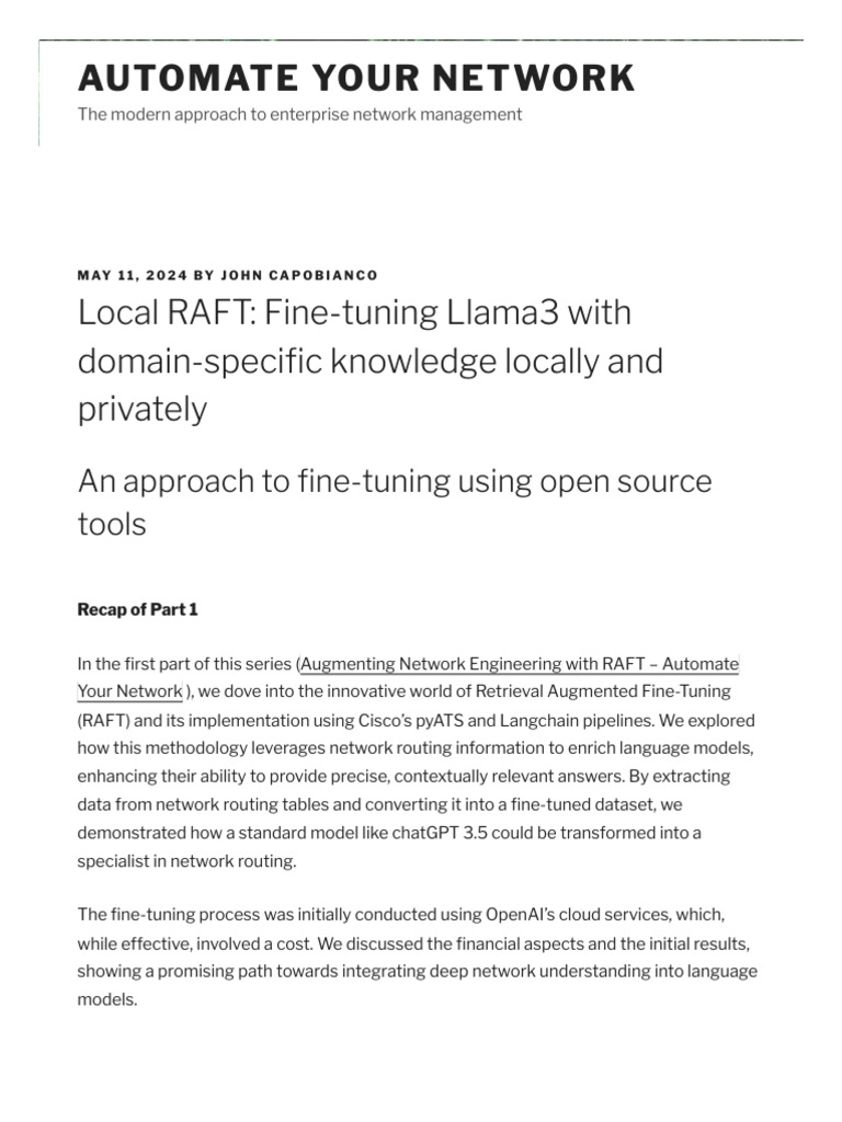 Local RAFT - Fine-Tuning Llama3 With Domain-Specific Knowledge Locally ...