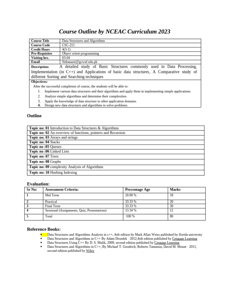 Data Structure Outline | PDF | C++ | Data Structure