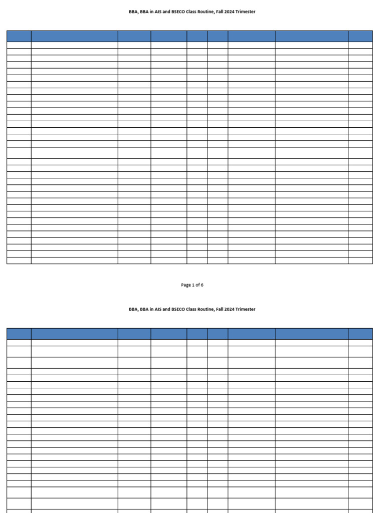 Fall 2024 BBA Class Schedule | PDF | Business | Economies