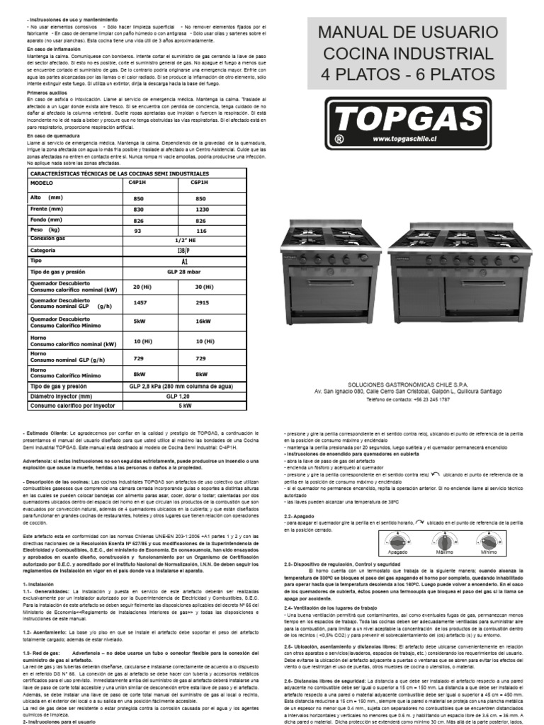 Manual de Uso Cocina Industrial | PDF | Incendios | Ventilación ...