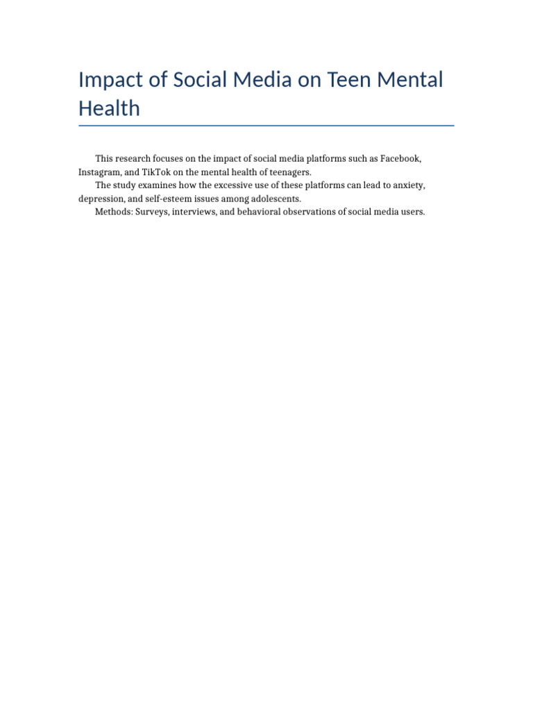 Social Media's Effects on Teen Mental Health | PDF