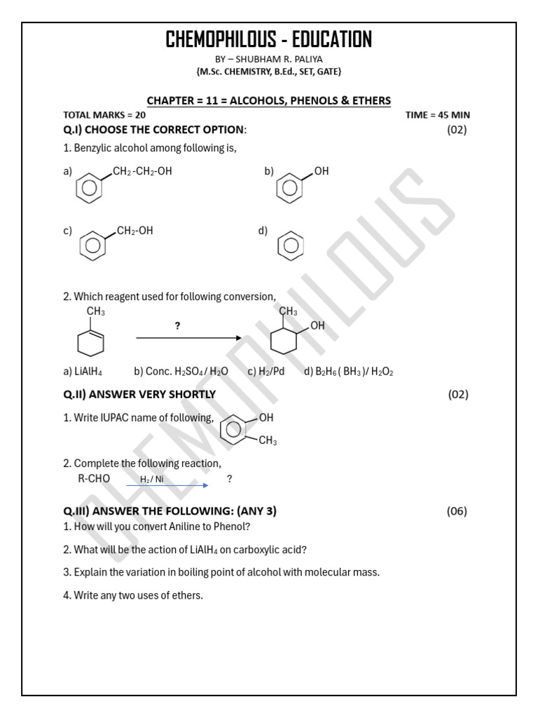 Alcohol, Phenol, Ethers Test | PDF | Ether | Chemical Substances