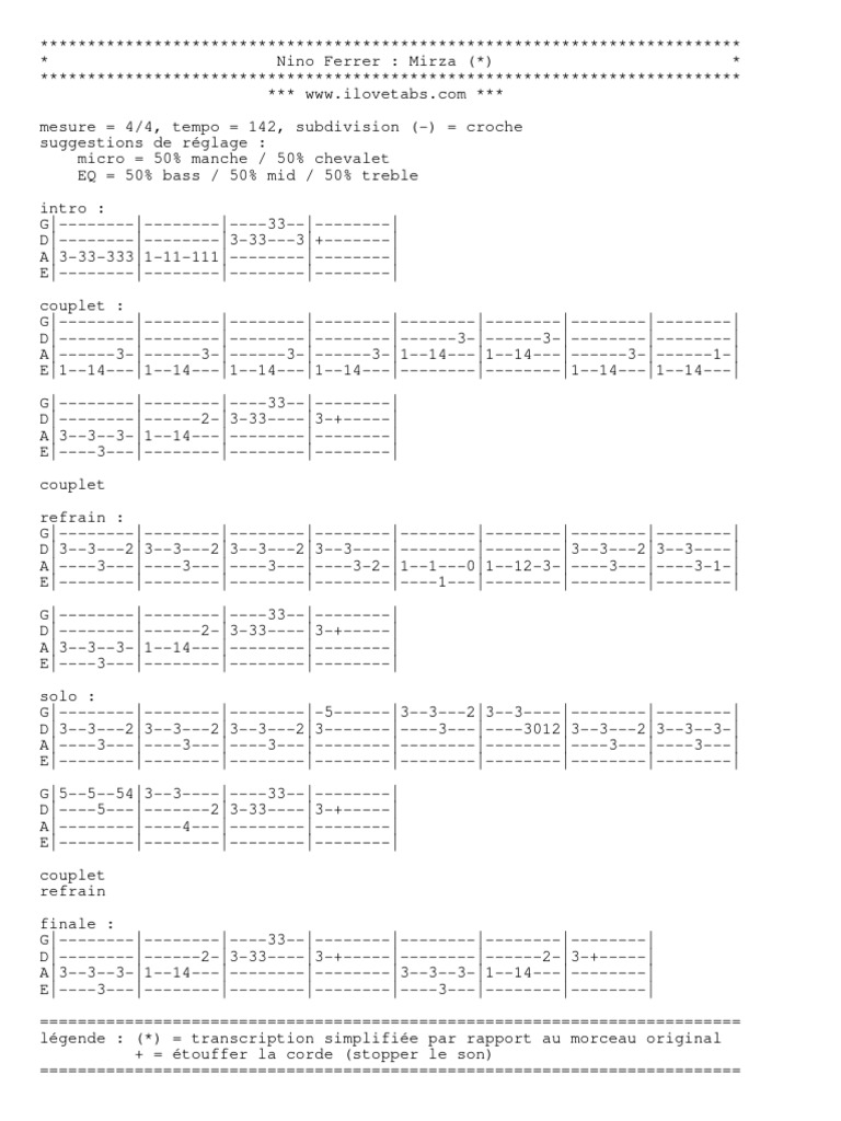 Nino Ferrer - Mirza Tab Transcription | PDF | Computers | History