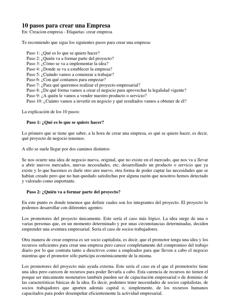 10 Pasos para Crear Una Empresa | PDF | Compañía de responsabilidad ...