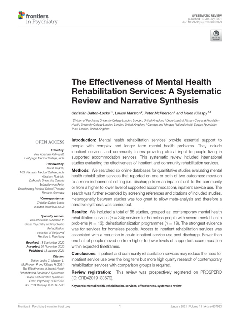 Effectiveness of Mental Health Rehab Services | PDF | Mental Health ...
