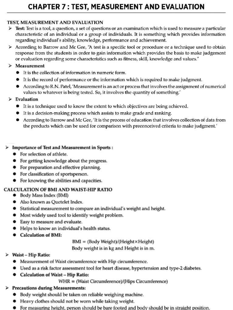 Short Notes Physical Education Chapter 7 | PDF | Body Mass Index | Waist