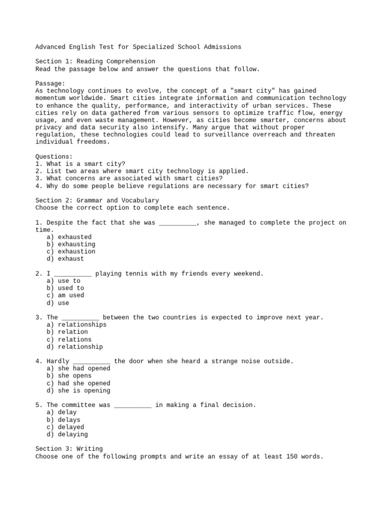 Advanced English Test for Admissions | PDF | Artificial Intelligence ...