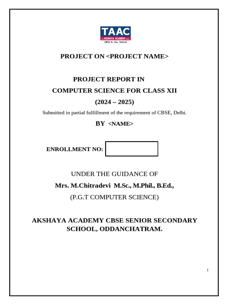 Class 12 Computer Science Project Report | PDF