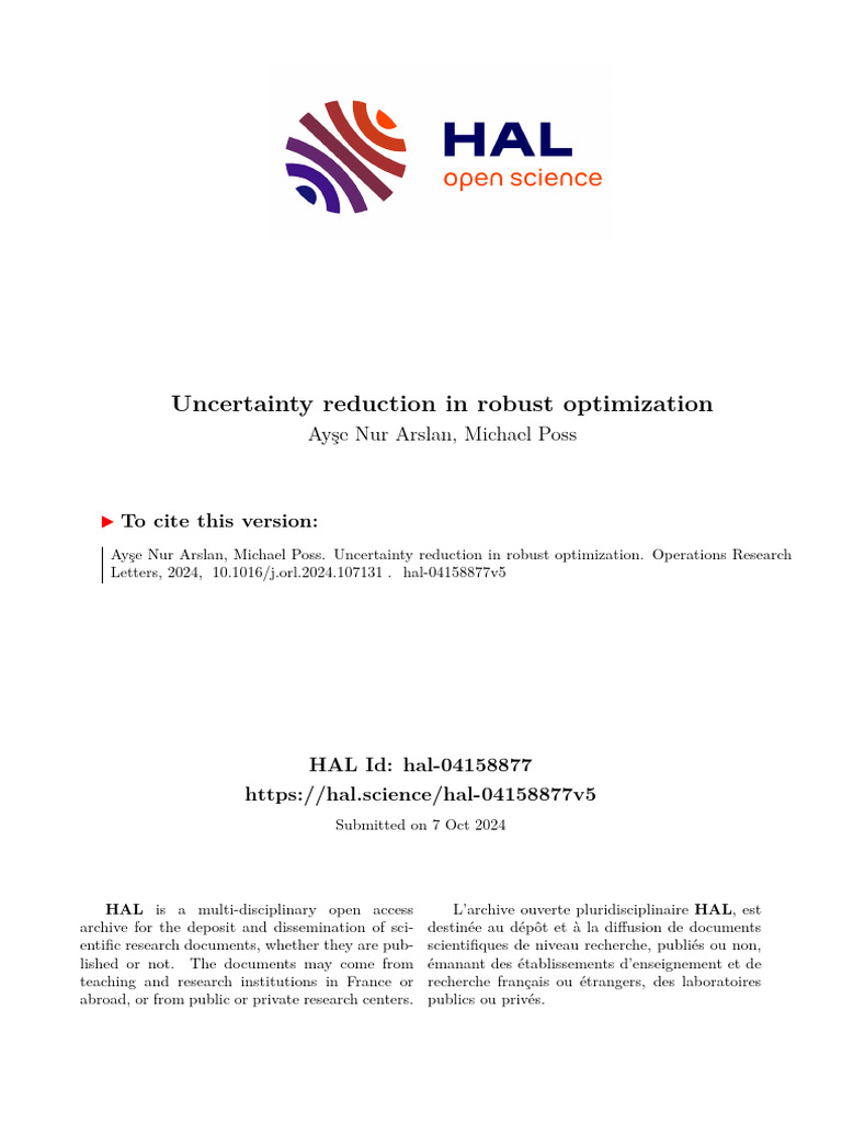 Uncertainty Reduction in Robust Optimization | PDF | Linear Programming ...