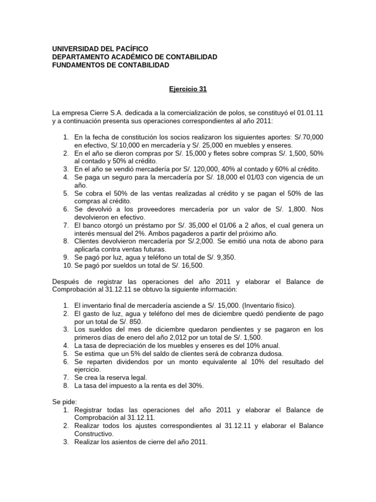 Ejercicio 31 Cia Cierre S.A. V 2020 I | PDF | Negocios | Finanzas y dinero