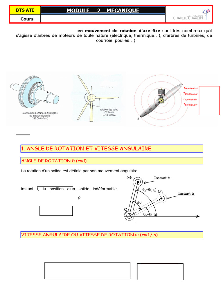 Mécanique : Mouvement de Rotation et Vitesse | PDF | Mouvement de ...