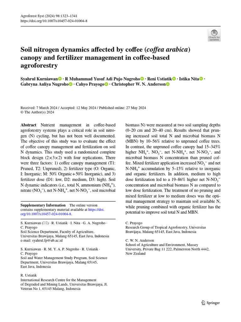 Soil Nitrogen Dynamics in Coffee Agroforestry | PDF | Soil | Fertilizer
