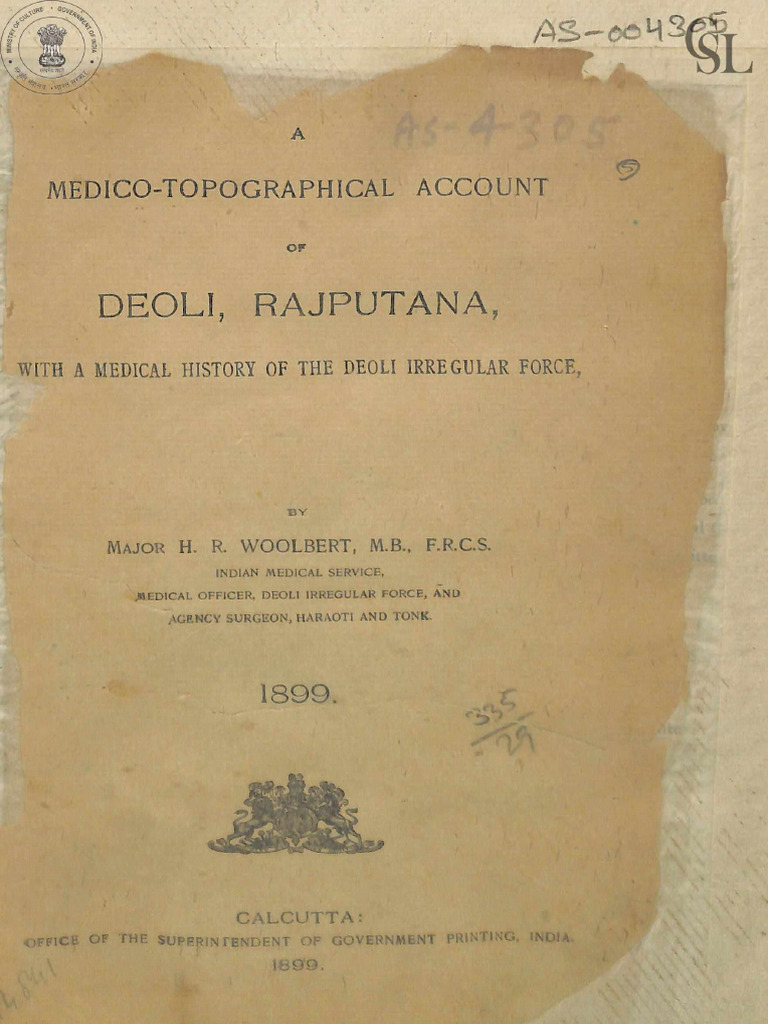 Deoli, Rajputana,: With A Medical History of The Deoli Irregular Force ...