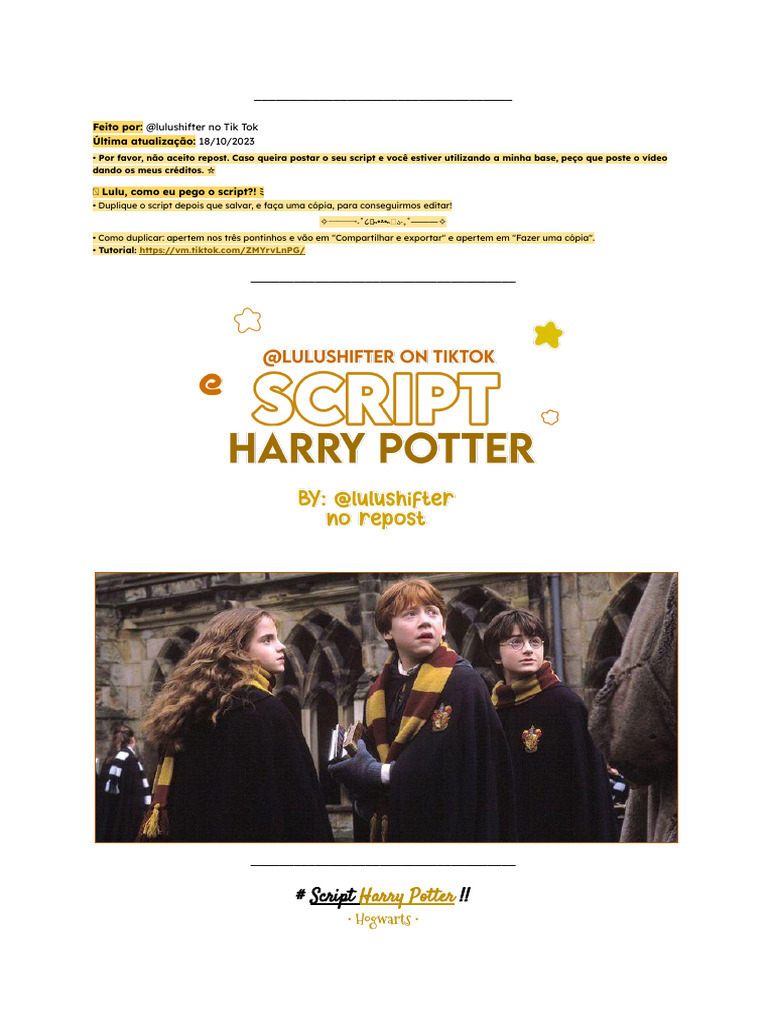 ? Script Hogwarts ! @lulushifter On Tiktok & Pinterest Don't Repost ...
