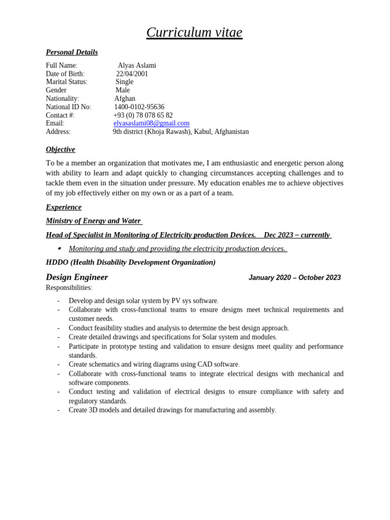 Cv template | PDF | Afghanistan