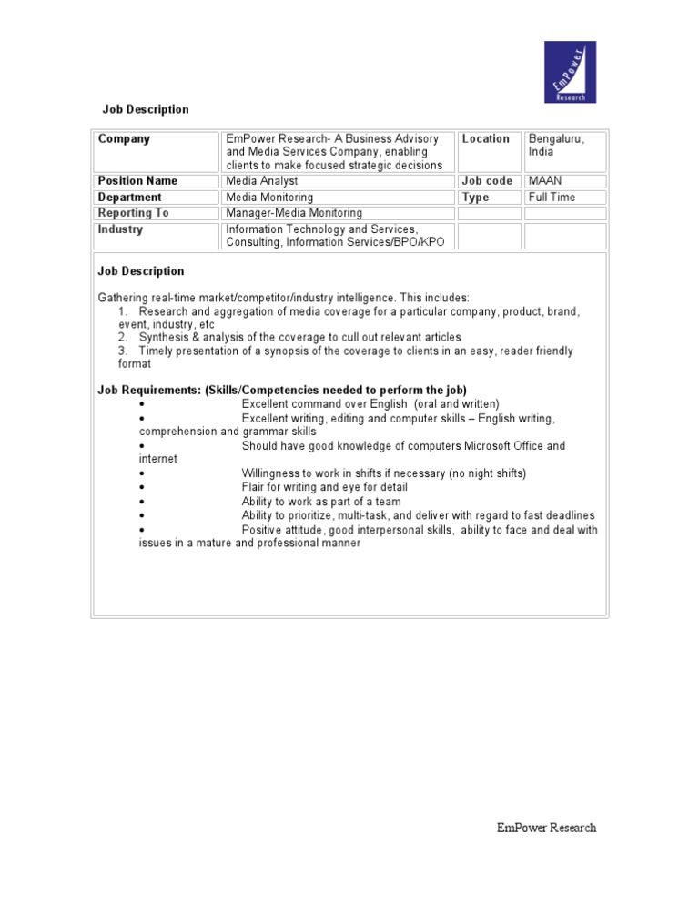 Media Analyst Job Opening in Bengaluru | PDF | Computers