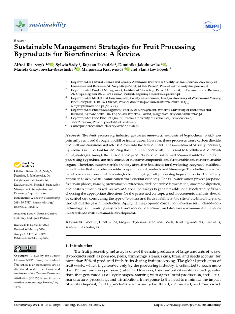 Sustainability 16 01717 | PDF | Waste Management | Biorefinery