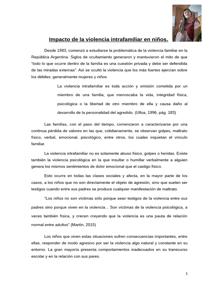 Pérez. Impacto de La Violencia Intrafamiliar en Niños | PDF | Violencia ...