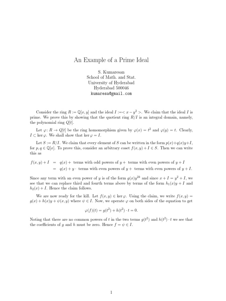 Prime Ideal in Q[x, y] Explained | PDF