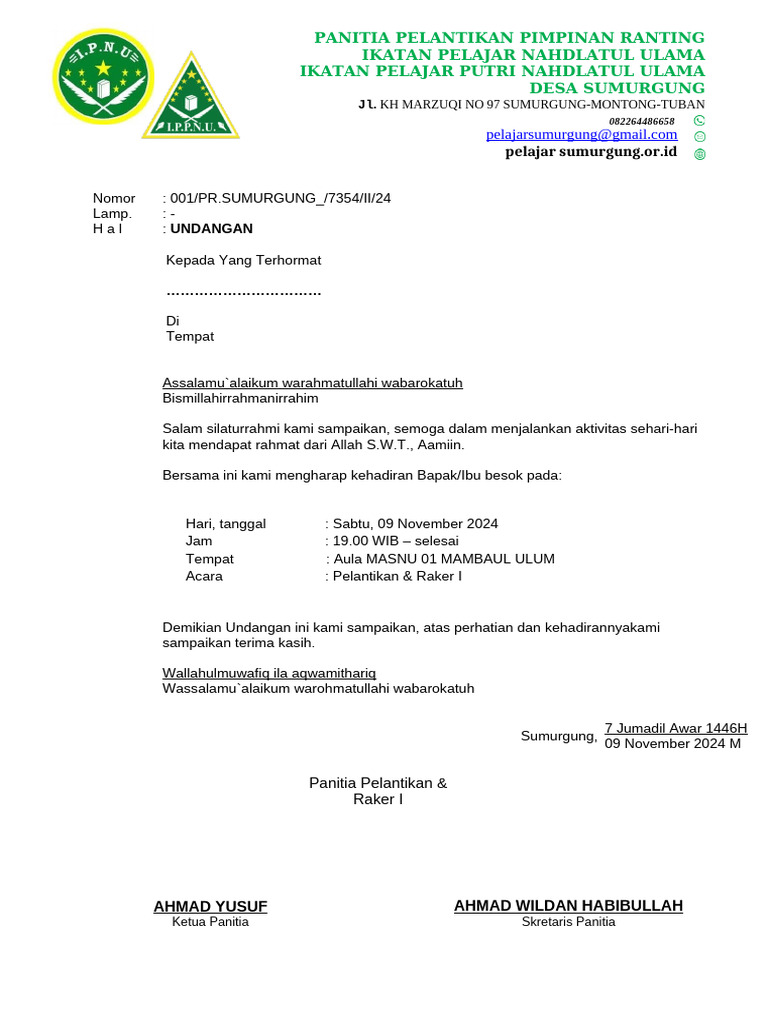 Panitia Pelantikan Raker I PR Sumurgung | PDF