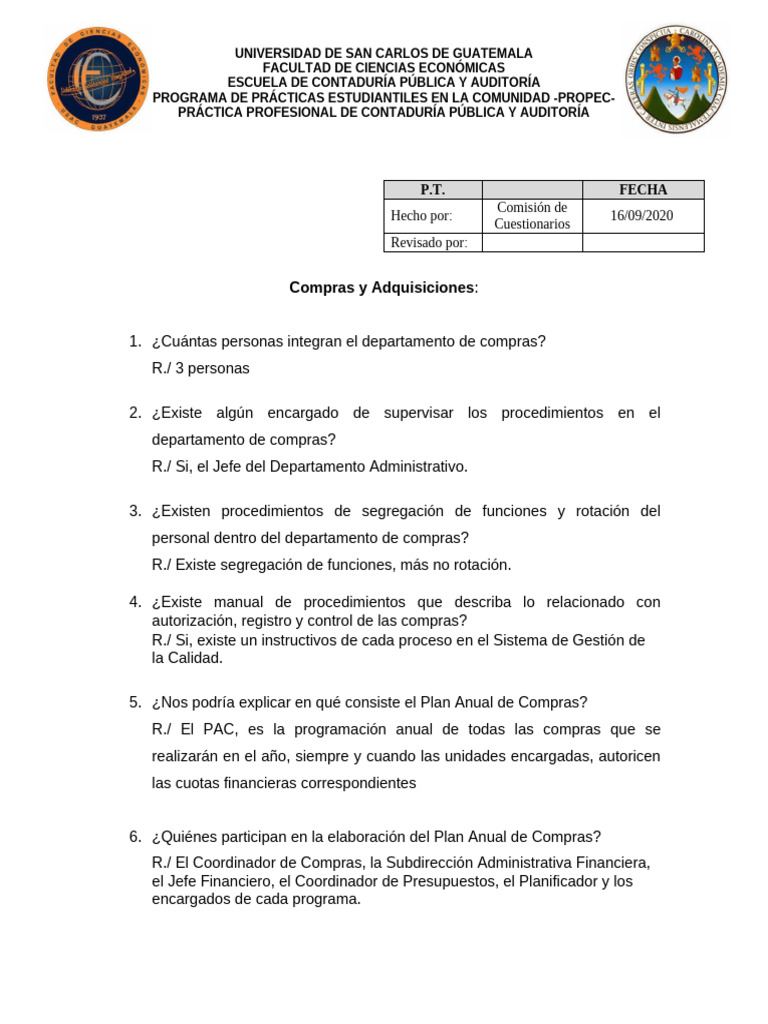 Procedimientos de Compras y Auditoría | PDF | Contador | Presupuesto