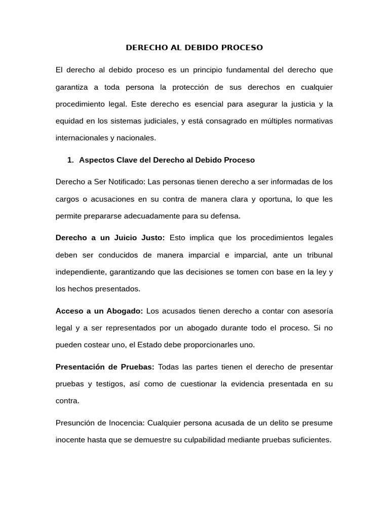 DERECHO AL DEBIDO PROCESO | PDF | Debido al proceso | Derecho a un ...