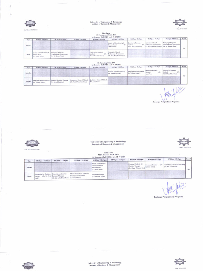 Time Table Batch 2020 Updated | PDF