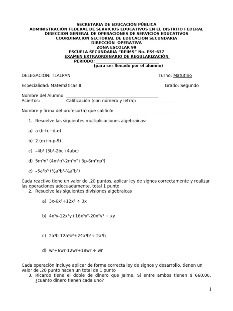 Examen Extraordinario Matemáticas II | PDF | Matemáticas