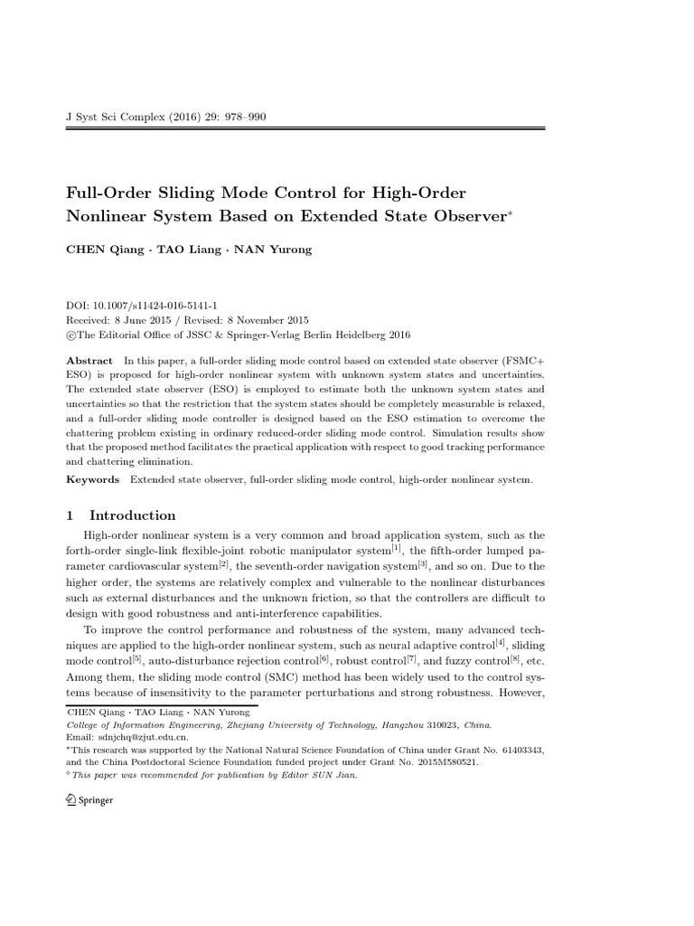 Full-Order Sliding Mode Control for Nonlinear Systems | PDF | Applied ...