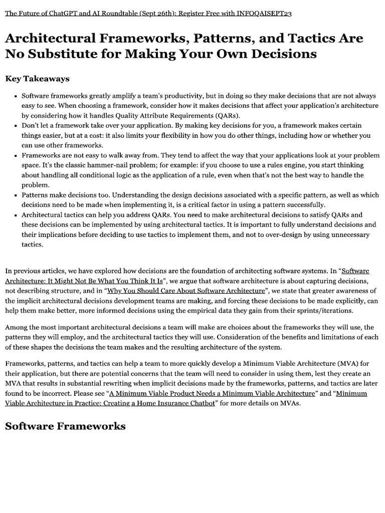 L4 readingarticle2 2022 architectural frameworks patterns and tactics