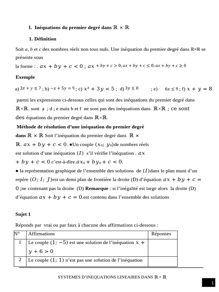 1A-Maths Leçon-07 SYSTEMES LINEAIRES 0001 | PDF | Nombre réel | Système ...