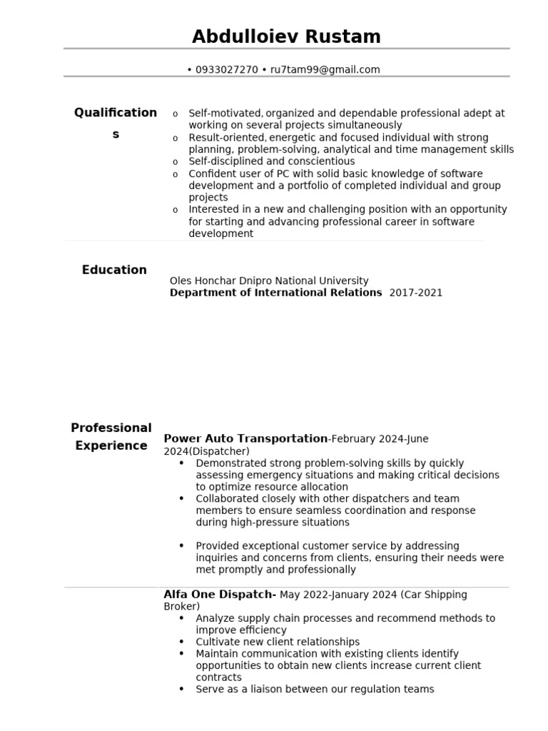 Rustam Hossain: Software Development CV | PDF | Business