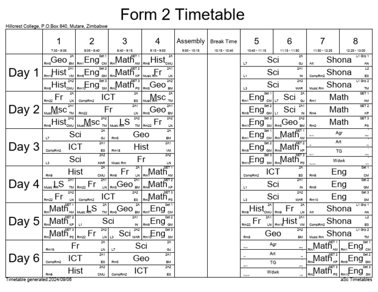 Form 2 Term 3 Exam Timetable 2025 | PDF