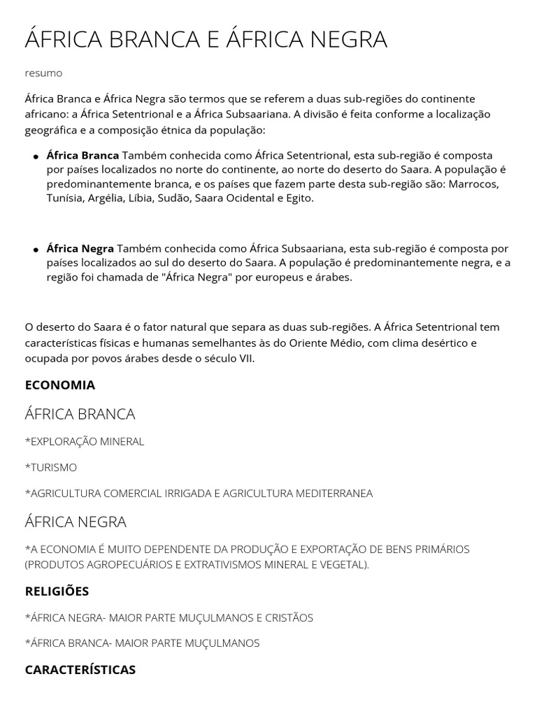 Diferenças entre África Branca e Negra | PDF | África | África do Norte