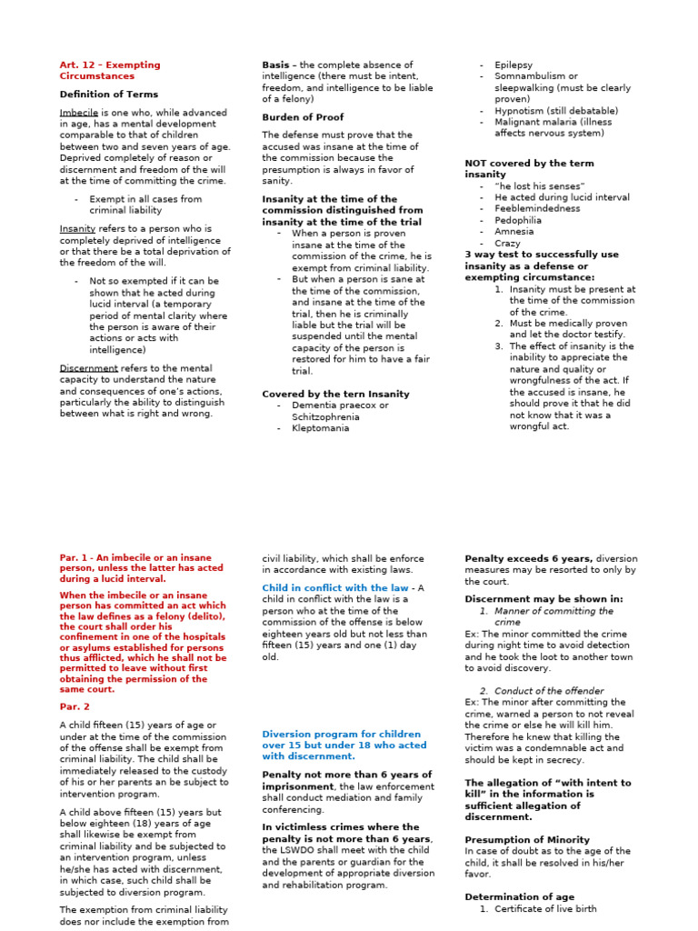 Exempting (Insanity and Minor) | PDF | Crimes | Crime & Violence