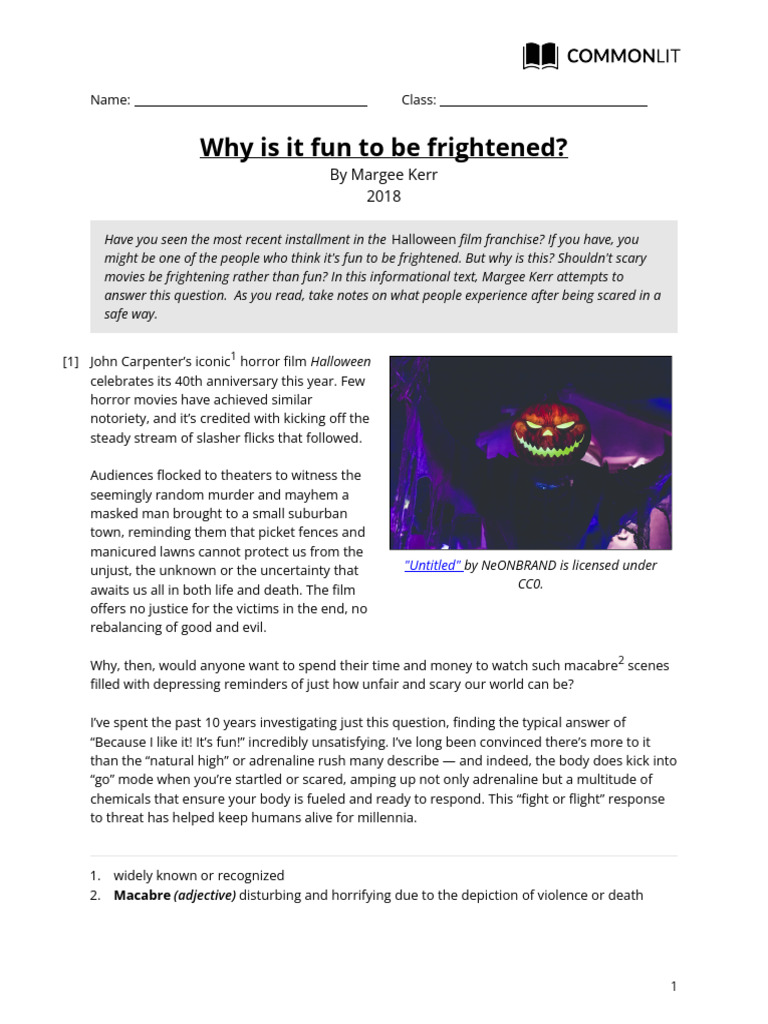Why is it fun to be frightened student copy pdf fear experience