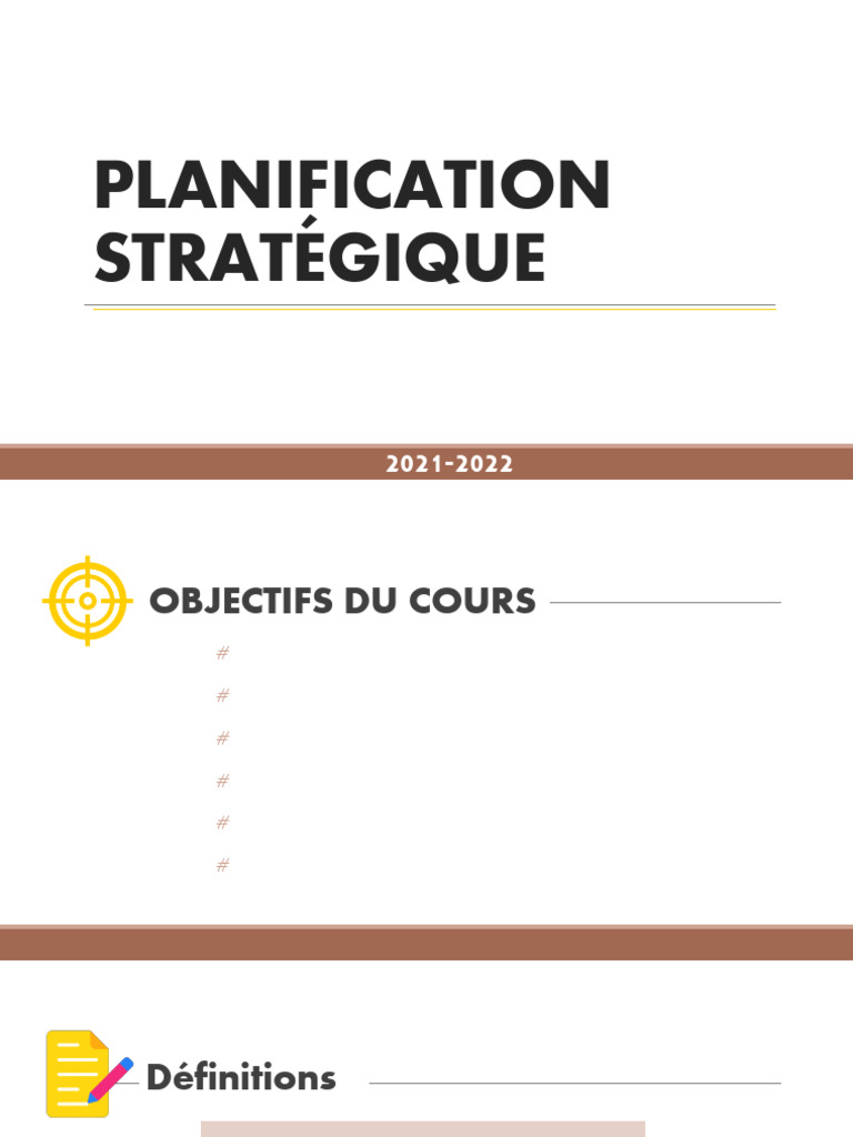 Cours de Planification Stratégique 2021-2022 | PDF | Planification