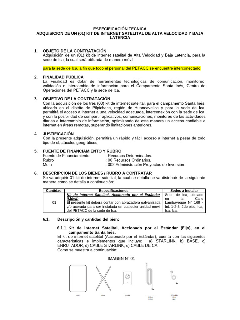 Adquisición de Kit Starlink para Ica | PDF | Internet | Wifi