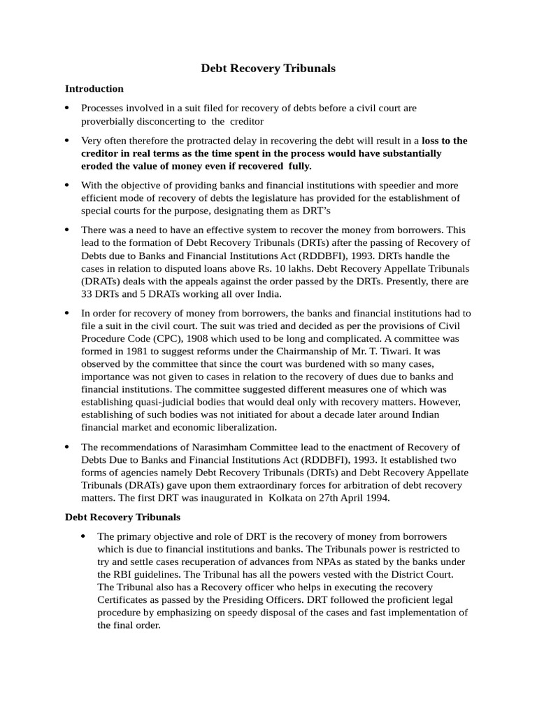 Overview of Debt Recovery Tribunals | PDF | Tribunal | Supreme Courts