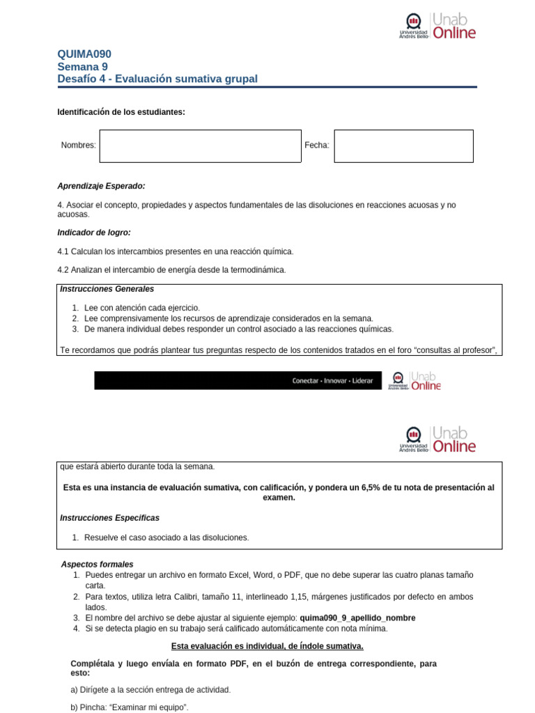 Quima090 s9 Entregable | PDF | Concentración | Química