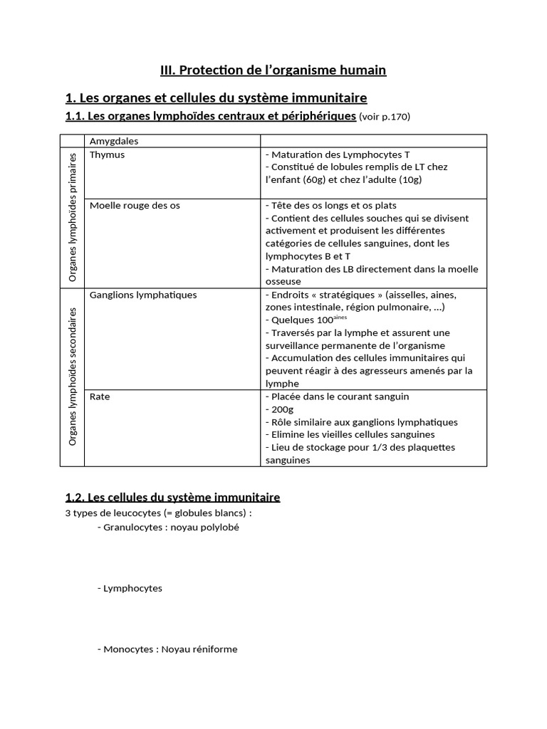 Système immunitaire : organes et cellules | PDF | Système immunitaire ...