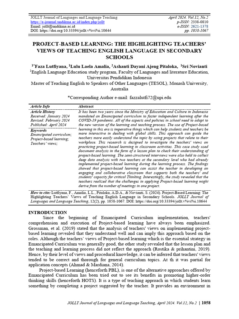 Project-Based Learning The Highlighting Teachers | PDF | Project Based ...