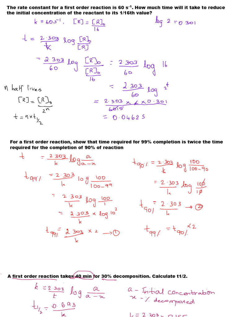 First Order Reaction Calculations Guide | PDF