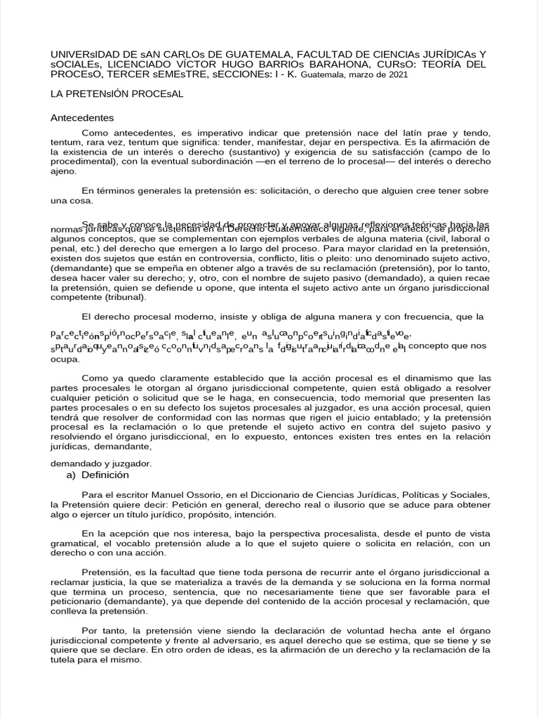 La Pretensión Procesal en Derecho | PDF | Ley procesal | Jurisdicción