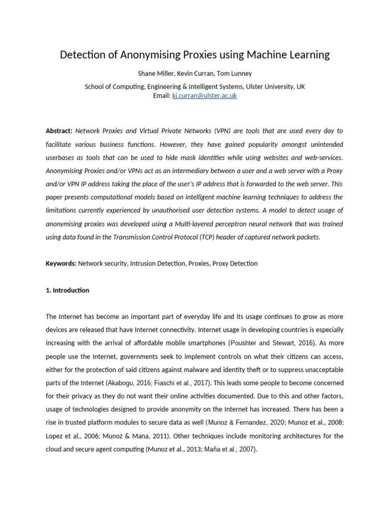 Detecting Anonymising Proxies with ML | PDF | Proxy Server ...